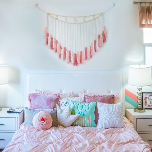 Nalfea Pink Macrame Wall Hanging - Blush Pink Wall Decor Boho Nursery Decor - Large Macrame Wall Hanging for Bedroom and Living Room (Blush Pink) in Saudi Arabia