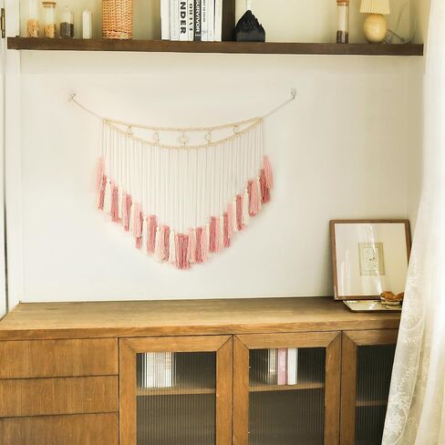 Nalfea Pink Macrame Wall Hanging - Blush Pink Wall Decor Boho Nursery Decor - Large Macrame Wall Hanging for Bedroom and Living Room (Blush Pink) in Saudi Arabia