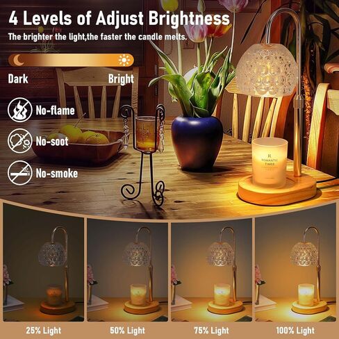 Candle Warmer Lamp with Timer/ Dimmer/ 2 Bulbs, Height & Brightness Adjustable, Wood Base Electric Wax Melter Lamp for Jar Candles, Vintage Home Decor Lamp, House Warming Gifts for Women (Flower) in Saudi Arabia
