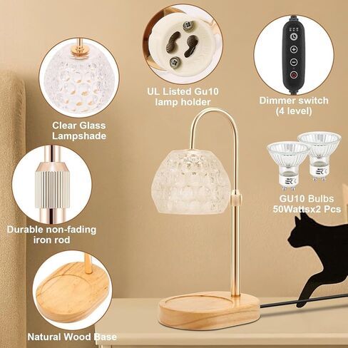 Candle Warmer Lamp with Timer/ Dimmer/ 2 Bulbs, Height & Brightness Adjustable, Wood Base Electric Wax Melter Lamp for Jar Candles, Vintage Home Decor Lamp, House Warming Gifts for Women (Flower) in Saudi Arabia