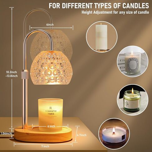 Candle Warmer Lamp with Timer/ Dimmer/ 2 Bulbs, Height & Brightness Adjustable, Wood Base Electric Wax Melter Lamp for Jar Candles, Vintage Home Decor Lamp, House Warming Gifts for Women (Flower) in Saudi Arabia
