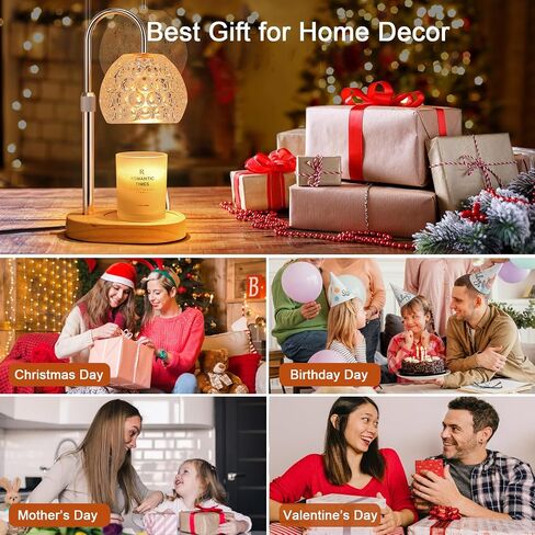 Candle Warmer Lamp with Timer/ Dimmer/ 2 Bulbs, Height & Brightness Adjustable, Wood Base Electric Wax Melter Lamp for Jar Candles, Vintage Home Decor Lamp, House Warming Gifts for Women (Flower) in Saudi Arabia