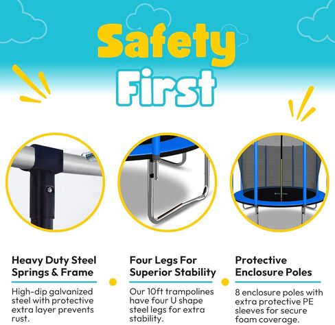 SkyBound 10FT 12FT 14FT 15FT 16FT ترامبولين مع شبكة مغلقة، ترامبولين كبير للأطفال والكبار - معتمد من ASTM - ترامبولين ترفيهية شديدة التحمل - ترامبولين خارجي للأطفال - متعة في الهواء الطلق in Kuwait