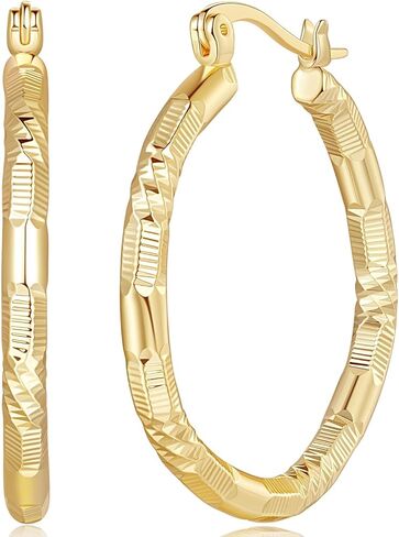 أقراط ذهبية 14 قيراط أقراط ذهبية للنساء 14 قيراط أقراط ذهبية كبيرة مكتنزة أقراط دائرية ذهبية بتصميم منقوش على شكل حرف V أقراط ذهبية للنساء 30 ملم in Kuwait