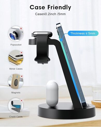 قاعدة شحن لاسلكية، شاحن لاسلكي 3 في 1 لهواتف iPhone 14/13/12/11/Pro/Max/SE/XS/XR/X/8 Plus/8، قاعدة شحن لاسلكية سريعة لسلسلة ساعات Apple وAirpods in Kuwait