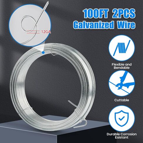 Steel Cable with Tensioner Tool, 10pcs Heavy Duty Wire Tightener & 2 * 100 Ft 12Ga Galvanized Wire Rope, Fuuner Steel Wire Cable Rope Kit Perfect for Farm Fence, Garden Fence, Sun Shade Sail Hardware in Saudi Arabia