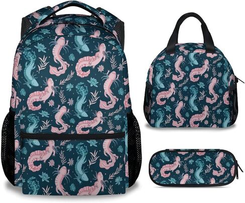 Mercuryelf Axolotl Backpack for Boys Girls, 16 Inch Black Backpacks for School Travel, Cute Lightweight Bookbag for Kids in Saudi Arabia
