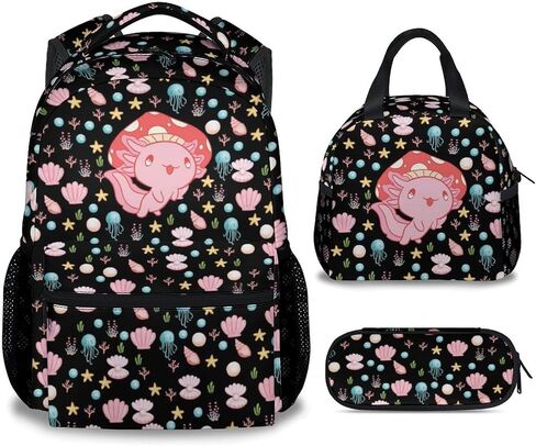 Mercuryelf Axolotl Backpack for Boys Girls, 16 Inch Black Backpacks for School Travel, Cute Lightweight Bookbag for Kids in Saudi Arabia