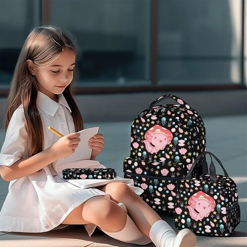 Mercuryelf Axolotl Backpack for Boys Girls, 16 Inch Black Backpacks for School Travel, Cute Lightweight Bookbag for Kids in Saudi Arabia