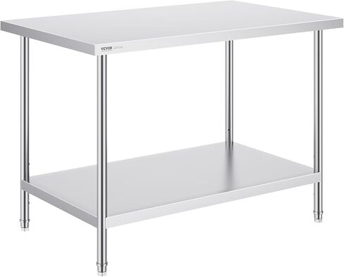 طاولة تحضير من الفولاذ المقاوم للصدأ VEVOR، مقاس 30 × 60 × 34 بوصة، سعة تحميل 910 رطل، طاولة عمل معدنية شديدة التحمل مع 3 مستويات ارتفاع قابلة للتعديل، محطة عمل تجارية للمطبخ، المرآب، المطعم، الفناء الخلفي in Kuwait