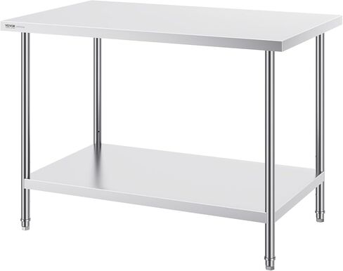 طاولة تحضير من الفولاذ المقاوم للصدأ VEVOR، مقاس 30 × 60 × 34 بوصة، سعة تحميل 910 رطل، طاولة عمل معدنية شديدة التحمل مع 3 مستويات ارتفاع قابلة للتعديل، محطة عمل تجارية للمطبخ، المرآب، المطعم، الفناء الخلفي in Kuwait