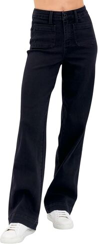 Judy Blue High Waist Patch Pocket Straight Leg Jeans for Women - Comfortable Stretch Denim Blend - 88827 in Saudi Arabia