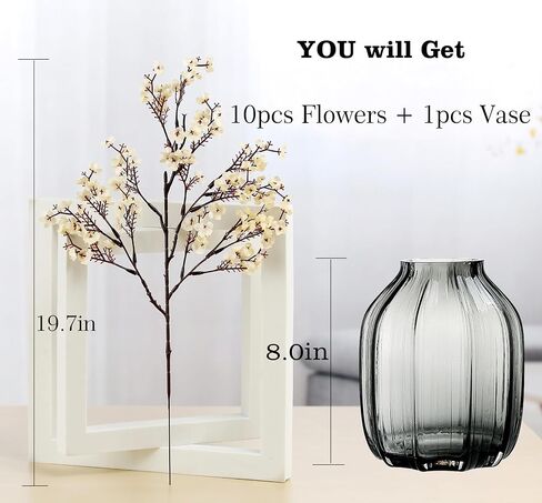 JAKY-Global Babys Breath Silk Artificial Flowers Bulk with Vase 10pcs for Fall Decor Fake flower bouquet Bulk for Home Kitchen Indoor Bouquet Floral Arrangement Table Centerpieces Decor(Autumn Blue) in Saudi Arabia