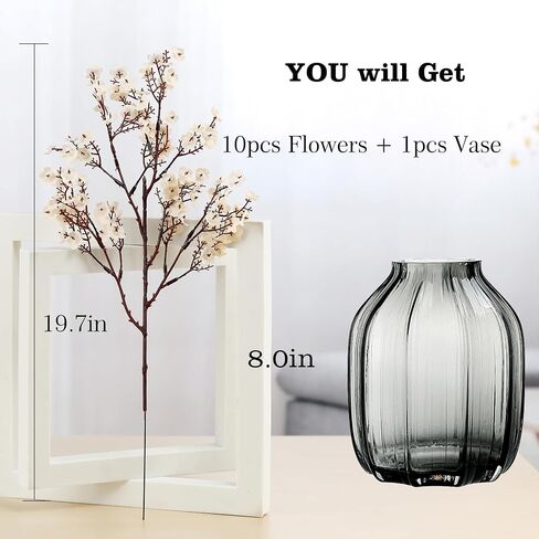 JAKY-Global Babys Breath Silk Artificial Flowers Bulk with Vase 10pcs for Fall Decor Fake flower bouquet Bulk for Home Kitchen Indoor Bouquet Floral Arrangement Table Centerpieces Decor(Autumn Blue) in Saudi Arabia