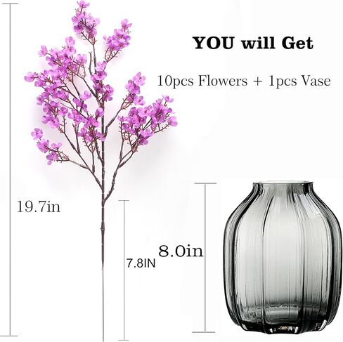 JAKY-Global Babys Breath الحرير الاصطناعي الزهور السائبة مع مزهرية 10 قطع لديكور الخريف باقة زهور وهمية بالجملة للمنزل المطبخ باقة الأزهار ترتيب الجدول المركزية الديكور (الخريف الأزرق) in Kuwait