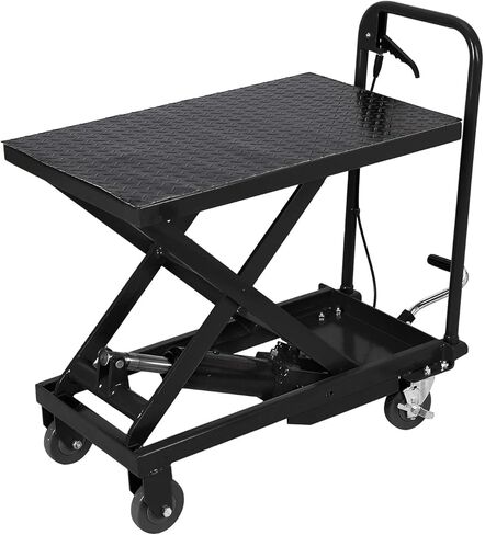 Garvee Hydraulic Lift Table Cart, 500lbs Capacity 28.4" Lifting Height, Manual Single Scissor Lift Table with Non-Slip Pad, Elevating Hydraulic Cart for Material Handling and Transportation, Yellow in Saudi Arabia
