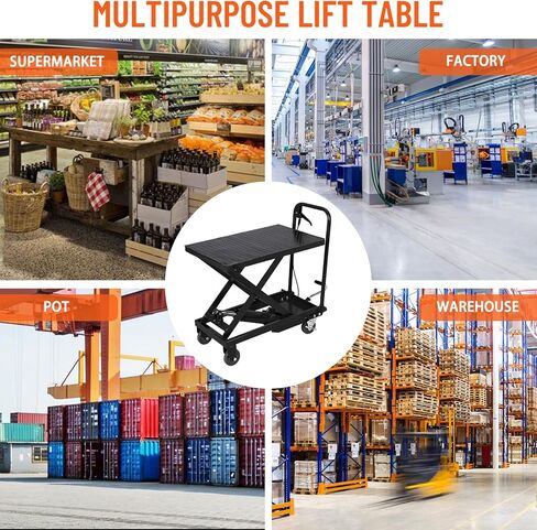 Garvee Hydraulic Lift Table Cart, 500lbs Capacity 28.4" Lifting Height, Manual Single Scissor Lift Table with Non-Slip Pad, Elevating Hydraulic Cart for Material Handling and Transportation, Yellow in Saudi Arabia