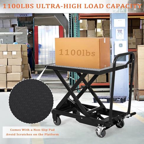 Garvee Hydraulic Lift Table Cart, 500lbs Capacity 28.4" Lifting Height, Manual Single Scissor Lift Table with Non-Slip Pad, Elevating Hydraulic Cart for Material Handling and Transportation, Yellow in Saudi Arabia