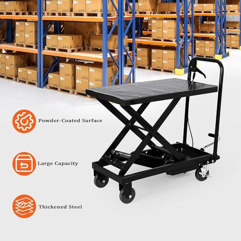 Garvee Hydraulic Lift Table Cart, 500lbs Capacity 28.4" Lifting Height, Manual Single Scissor Lift Table with Non-Slip Pad, Elevating Hydraulic Cart for Material Handling and Transportation, Yellow in Saudi Arabia