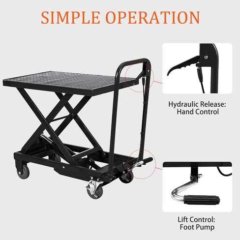 Garvee Hydraulic Lift Table Cart, 500lbs Capacity 28.4" Lifting Height, Manual Single Scissor Lift Table with Non-Slip Pad, Elevating Hydraulic Cart for Material Handling and Transportation, Yellow in Saudi Arabia