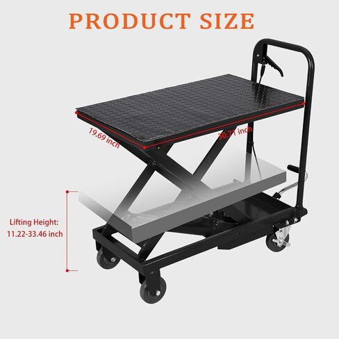 Garvee Hydraulic Lift Table Cart, 500lbs Capacity 28.4" Lifting Height, Manual Single Scissor Lift Table with Non-Slip Pad, Elevating Hydraulic Cart for Material Handling and Transportation, Yellow in Saudi Arabia