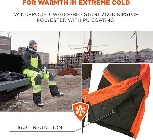 Insulated Thermal Bib Overalls, High Visibility, Weather-Resistant, XL, Ergodyne GloWear 8928,Lime in Saudi Arabia