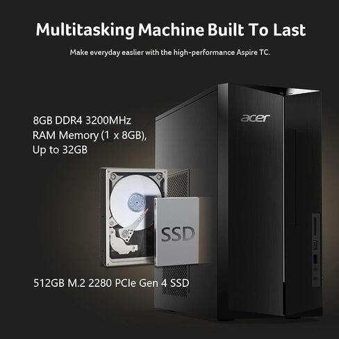 كمبيوتر مكتبي آيسر أسباير TC-1785-UA92 | معالج انتل كور i5-14400 10 كور | ذاكرة 8 جيجابايت DDR5-5600 | 512 جيجابايت PCIe 4.0 NVMe SSD | قارئ بطاقة SD | واي فاي 6E | ويندوز 11 هوم in Saudi Arabia