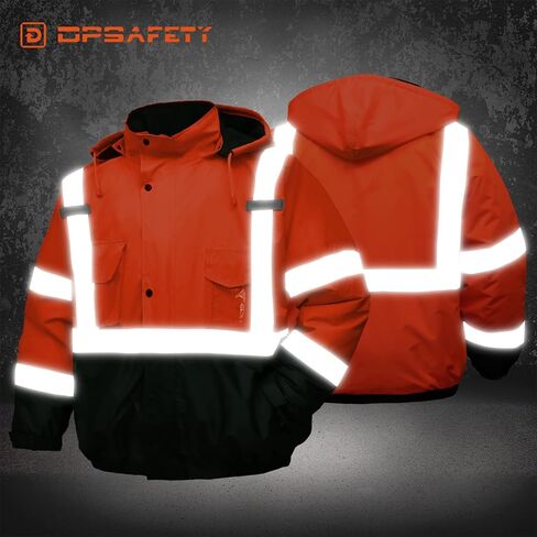 safety jacket for men, Reflective high Visibility Hooded jacket, Hi-Vis Bomber Jacket with Pockets and Zipper, waterproof, Black Bottom, ANSI/ISEA 107-2020 Type R Class 3,Lime in Saudi Arabia