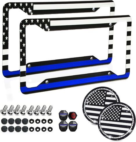 2 Pack License Plate Frame for Car Metal Aluminum Rust-Proof License Plate Holder Cover Front Rear Number Tag Frame for Men Women (Black) in Kuwait