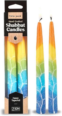Decorative Thick Tapered Shabbat Candle Set 7.5 Inch Tall Hand Crafted Fancy Taper Candles Twin Pack - Dusk Reflection by Zion Judaica in Kuwait