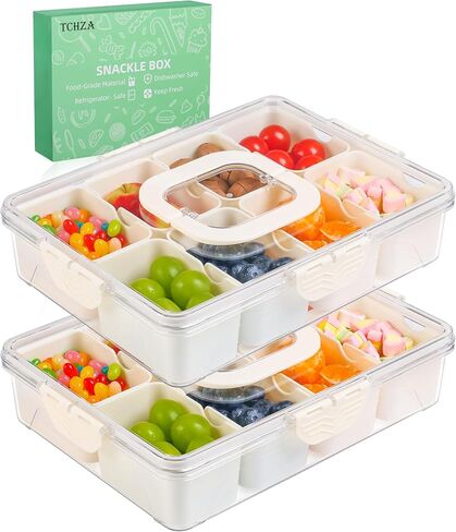Snackle Box Container - Divided Serving Tray with Lid and Handle - Dishwasher Safety, Charcuterie Board for Portable Snack Platters - Clear Organizer for Fruits Snacks - Perfect for Road Travel Party in Saudi Arabia