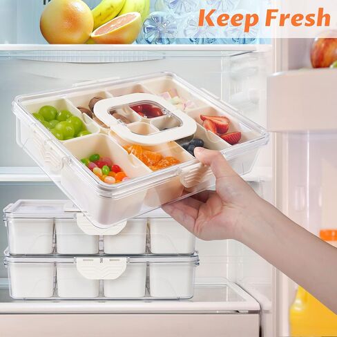 Snackle Box Container - Divided Serving Tray with Lid and Handle - Dishwasher Safety, Charcuterie Board for Portable Snack Platters - Clear Organizer for Fruits Snacks - Perfect for Road Travel Party in Saudi Arabia
