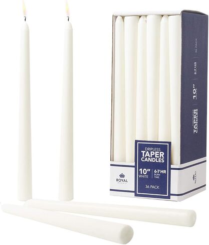 Royal Imports Unscented Taper Candles, Elegant Premium Quality, Dripless & Smokeless, Hand-Dipped Dinner Candles for Wedding, Holiday, Home Decor - 9 Hour Burn Time - Set of 36 (12 Inch, Ivory) in Kuwait