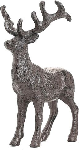 Sungmor Cast Iron Deer Statue, Christmas Reindeer Figurine, Rustic Brown Heavy Lying Elk Vintage Home Decor Sculpture, Indoor Outdoor Shelf Tabletop Holiday Decorations in Saudi Arabia