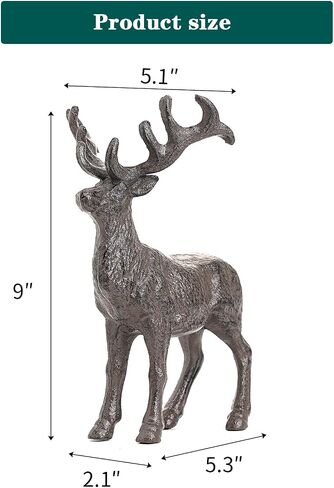 Sungmor Cast Iron Deer Statue, Christmas Reindeer Figurine, Rustic Brown Heavy Lying Elk Vintage Home Decor Sculpture, Indoor Outdoor Shelf Tabletop Holiday Decorations in Saudi Arabia