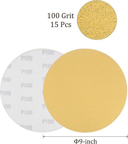 15pcs No Hole Sanding Discs- [ 9 Inch 150 Grit ] Round Hook and Loop Grip Sanding Pads Sheet Sandpaper for Automotive Woodworking Metal Polishing Use| Gold, Aluminum Oxide in Saudi Arabia