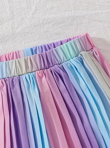 Hilinker Girls Rainbow Pleated Cami Top and Wide Leg Pants Set Cute 2 Piece Summer Outfits in Saudi Arabia