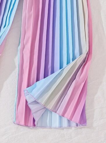Hilinker Girls Rainbow Pleated Cami Top and Wide Leg Pants Set Cute 2 Piece Summer Outfits in Saudi Arabia
