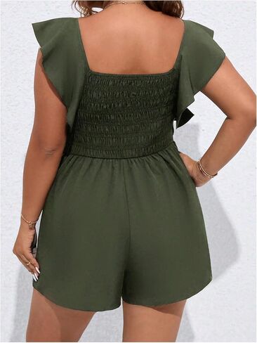 SOLY HUX Women's Plus Size Summer Casual Rompers Square Neck Ruffle Sleeve Short Jumpsuit Flowy Beach Outfits in Saudi Arabia