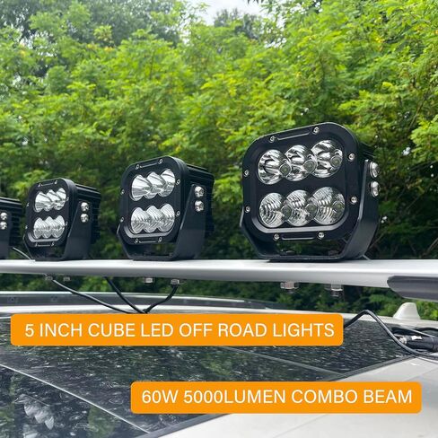 مصابيح LED للطرق الوعرة، مصابيح قيادة LED مقاس 5 بوصات لمكعب الشاحنة 120 وات 11000 لومن كومبو شعاع سيارة قارب ATV RV رانجلر فورد بيك اب جرار مربع LED ضوء عمل 12 فولت 24 فولت ضوء ضباب، زوج in Kuwait