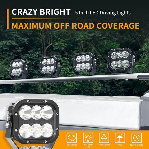 مصابيح LED للطرق الوعرة، مصابيح قيادة LED مقاس 5 بوصات لمكعب الشاحنة 120 وات 11000 لومن كومبو شعاع سيارة قارب ATV RV رانجلر فورد بيك اب جرار مربع LED ضوء عمل 12 فولت 24 فولت ضوء ضباب، زوج in Kuwait