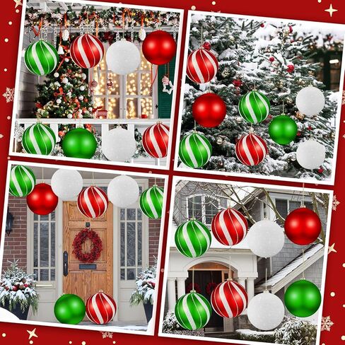 Wettarn Set of 8 Large Christmas Ball Ornaments 6 Inch Glitter Hanging Christmas Plastic Balls Indoor and Outdoor Hanging Christmas Tree Decorations for Lawn Yard Garden Party (Elf Style) in Kuwait