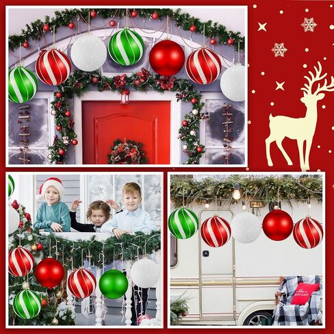 Wettarn Set of 8 Large Christmas Ball Ornaments 6 Inch Glitter Hanging Christmas Plastic Balls Indoor and Outdoor Hanging Christmas Tree Decorations for Lawn Yard Garden Party (Elf Style) in Kuwait