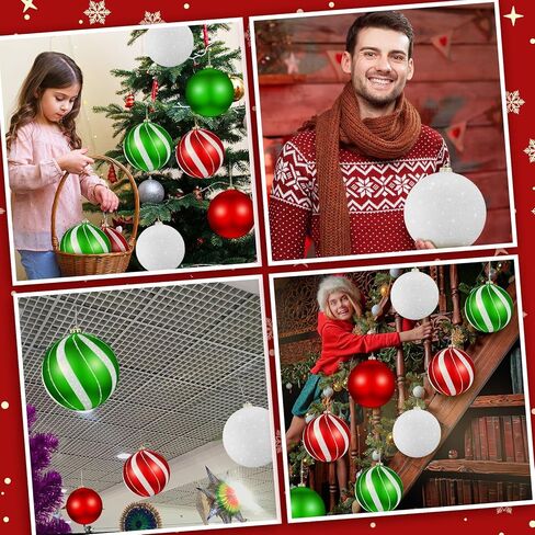 Wettarn Set of 8 Large Christmas Ball Ornaments 6 Inch Glitter Hanging Christmas Plastic Balls Indoor and Outdoor Hanging Christmas Tree Decorations for Lawn Yard Garden Party (Elf Style) in Kuwait