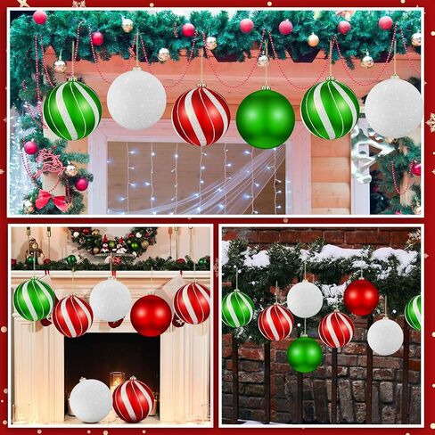 Wettarn Set of 8 Large Christmas Ball Ornaments 6 Inch Glitter Hanging Christmas Plastic Balls Indoor and Outdoor Hanging Christmas Tree Decorations for Lawn Yard Garden Party (Elf Style) in Kuwait