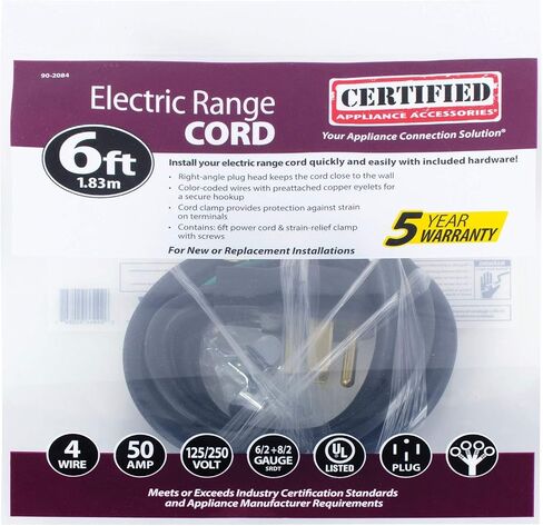 Certified Appliance Accessories 50-Amp Appliance Power Cord, 4 Prong Range Cord, 4 Wires with Eyelet Connectors, 10 Feet, Copper Wire in Kuwait