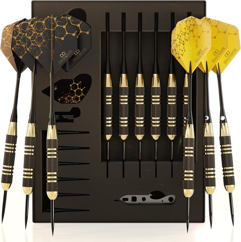 Professional Steel Tip Darts Set - 6 x 22g Brass Barrels with 12 Flights Standard/Slim, 12 Aluminum Shafts 35/48mm, 12 O-Rings, Dart Tool (‎Black - Luminary 18g/22) in Saudi Arabia