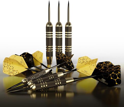 Professional Steel Tip Darts Set - 6 x 22g Brass Barrels with 12 Flights Standard/Slim, 12 Aluminum Shafts 35/48mm, 12 O-Rings, Dart Tool (‎Black - Luminary 18g/22) in Saudi Arabia