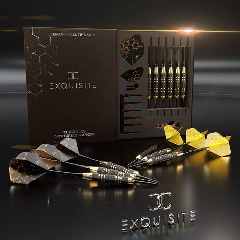 Professional Steel Tip Darts Set - 6 x 22g Brass Barrels with 12 Flights Standard/Slim, 12 Aluminum Shafts 35/48mm, 12 O-Rings, Dart Tool (‎Black - Luminary 18g/22) in Saudi Arabia