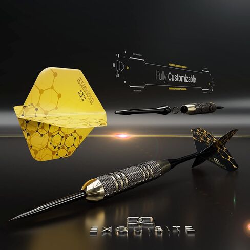 Professional Steel Tip Darts Set - 6 x 22g Brass Barrels with 12 Flights Standard/Slim, 12 Aluminum Shafts 35/48mm, 12 O-Rings, Dart Tool (‎Black - Luminary 18g/22) in Saudi Arabia